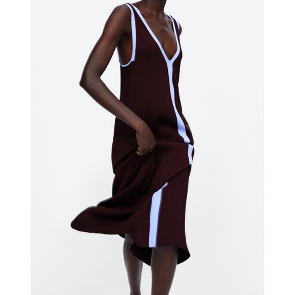 NEW Zara ribbed knit color block maxi dress purple blue - Picture 3 of 8